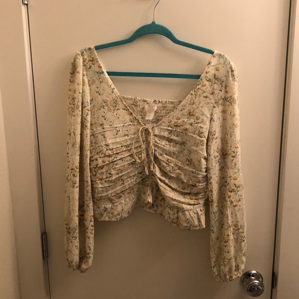 Cropped Ruched Floral Blouse